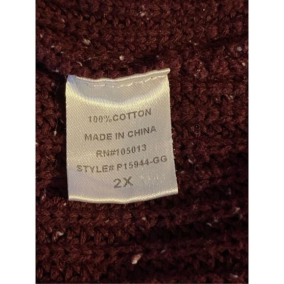 Glitzy Girls Womens Burgundy Ribbed V Neck Long Sleeve Pullover Sweater Size 2X - Picture 6 of 6